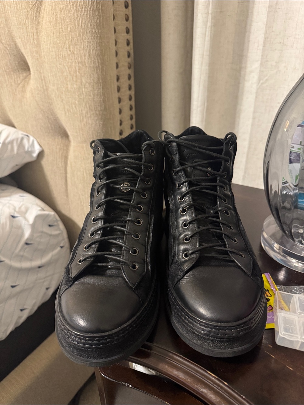 UNTAMED STREET "Cole" Italian Calf Black Leather Distressed High-Top Sneakers